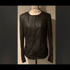 NWT T TAHARI Black Leather & Knit Jacket